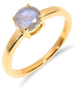 HIMALYA QUARTZ Verlobungsring für Damen, 925er Sterlingsilber, Natursteinring mit rundem Schliffstein, Labradorit-Edelsteinring
