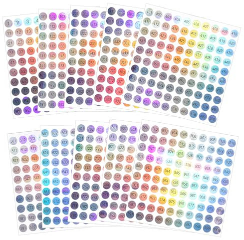 10 Blatt Nummer Aufkleber 1-1000, Zahlen Sticker Holografische Zahlen Aufkleber Rund Holografische Zahlen Aufkleber Selbstklebende Runde Nummernaufkleber für Kontinuierliche Markierung