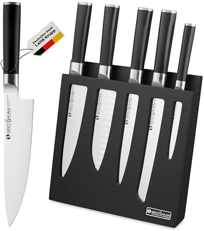 GROSSMAN® Duncan Messerblock | Messerset mit Messerhalter | Deutschem Edelstahl Klingen | Messerständer mit Messer | Küchenmesser Set (Tiefschwarz | Tiefschwarz, 5-teilig)