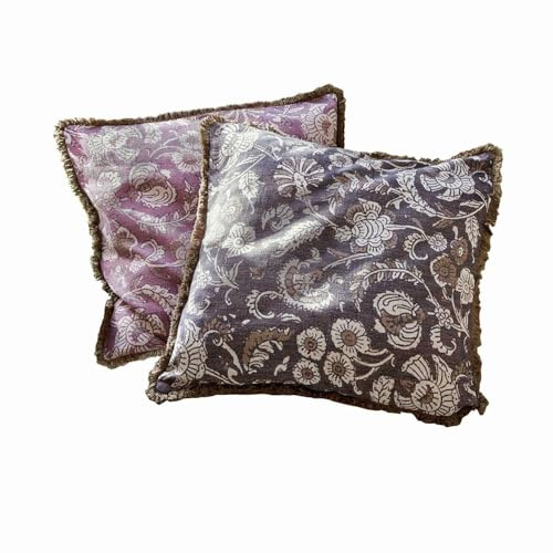 Loberon Kissenhülle 2er Set Lalluga, lila | Blumenmuster mit Paisley-Flair, mit Reizenden Baumwollfransen, Kuschelig Weich, Kissenbezüge, Wohn-Accessoires, Baumwolle