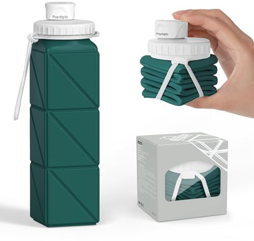 Popdigito Portable Collapsible Water Bottles,BPA Free Food-Grade Silicone Reusable water Bottle For Outdoor Travel Hiking Sports,Compact,Lightweight Easy To Carry,Leakproof Water Bottles,Dark Green