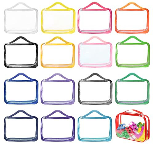 16 Packs Toy Storage Bags with Zipper PVC Waterproof Toy Bags Plastic Storage Organizer Clear Organizing Bags for Board Games Building Blocks Puzzles Small Toys Kids Books Classroom(Multicolor)
