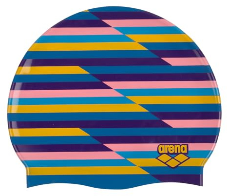 Arena Print 2 Unisex Silikon-Schwimmkappe für Erwachsene, Damen und Herren, Schwimmzubehör für intensives Training, Bequeme, rutschfest, für langes Haar, Rennstreifen