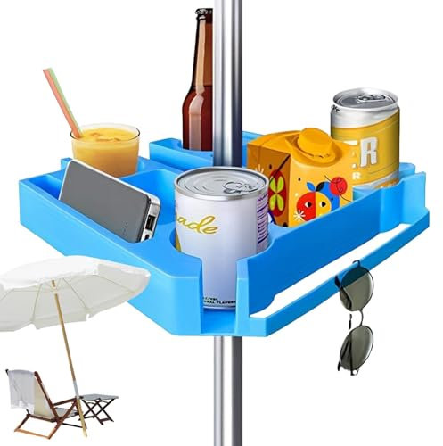 Bandeja para sombrilla de playa, Bandeja para mesa con sombrilla de jardín, Bandeja para mesa con sombrilla de jardín | Bandeja portátil para sombrillas, mesa para sombrillas, que incluye 4 compartime