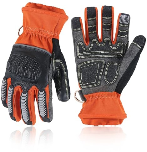 HANDLANDY Firefighter Rescue & Extrication Gloves, Heavy Duty Impact Work Gloves, Heat & Flame Resistant, Cut Resistant Touchscreen Safety Gloves (Orange, L)