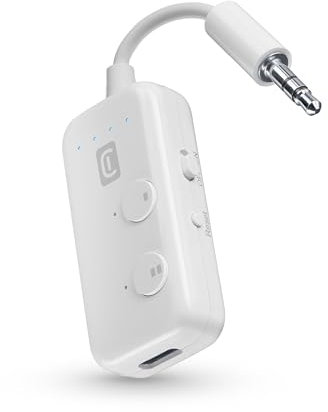 Cellularline - In-Flight Transmitter - Bluetooth-Sender für Aux-Buchsen - Verbindet bis zu Zwei Paar Kopfhörer oder TWS Kopfhörer - Für Geräte ohne Bluetooth mit 3,5mm AUX - Weiß