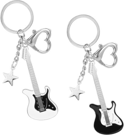 GooDengFull 2 Stück Gitarren-Schlüsselanhänger, Schlüsselring-Anhänger, Retro-Personalisierungsaccessoires, Punk-Schlüsselanhänger-Kette, Geeignet für Herren und Damen als Metall-Anhänger
