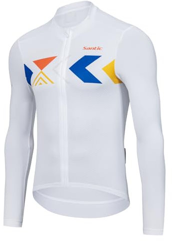 Santic Herren Radtrikot Langarm Top Rennrad Shirt Full Zipper UPF 50+ MTB Jersey mit Taschen, Weiß-179, XL