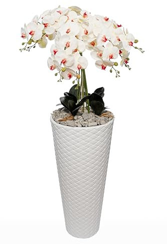 B4y Home dESING Kunstorchideen im Topf Kunstpflanze wie echt Gesteck groß XXL Hochtopf Weiß 140cm Gesamthöhe Restaurant Geschäft Terrasse Geschenkidee (Rot)