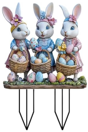 Generisch Gartenstecker Osterdeko Ostern Garten Hasen Deko, Osterdeko Outdoor Vintage für Draußen Frühling, Osterhase Außen Gartenschilder Osterdekoration Frühlingsdeko Osterhasen Figuren Groß (F)