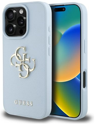 CG MOBILE Guess Grained Big 4G Logo Small Classic Logo Hülle für iPhone 16 Pro Max (Blau)