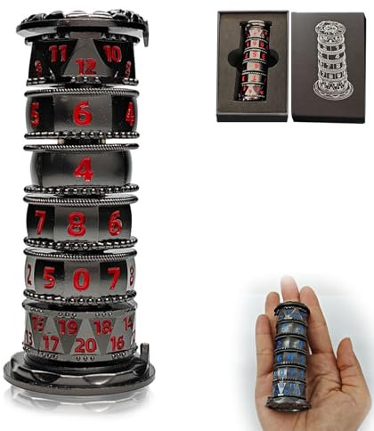 Dragonstone Keep Roulette Würfel-Spinner für DND-Würfelset, 7-in-1 Drachen-Metall-D&D-Würfel mit Geschenkkassette für Dungeons and Dragons, RPG-Rollenspiel und Tischspiel-Geschenke (Schwarz-Rot)