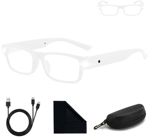 HuaMuDM 300% Lupenbrille mit Licht,Lupenbrille mit Licht für Brillenträger,USB Wiederaufladbare LED Beleuchtete Vergrößerungsbrille,Lesen,DIY Handwerk
