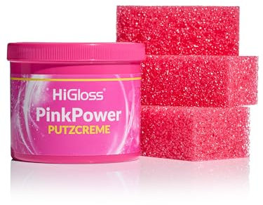 HiGloss PinkPower Putzcreme 700g, Allzweckreiniger inklusive 3 Putzschwämmen zur mühelosen Schmutzentfernung, Putzstein für lang anhaltenden Glanz auf verschiedenen Oberflächen