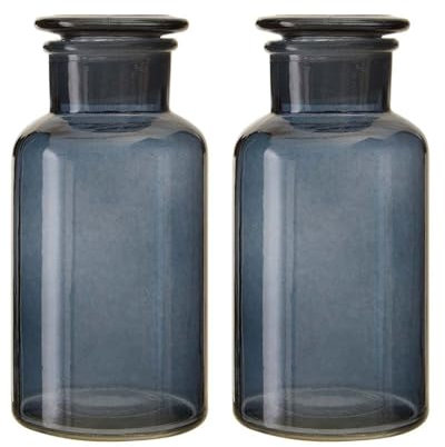 UNIQUE HOME LIVING Apothecary Jar Set of 2 Reagent Bottles, 500ml Grey Glass Storage Jars with Lid, Reusable Vintage Refillable Container for Herbs, Spices, Oils, Bath Salts, Lotion, Perfume