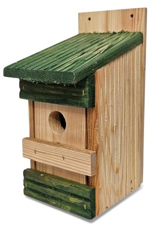Generisch Nistkasten aus Holz – Wetterfestes Vogelhaus mit grünem Dach für Meisen & Spatzen – Brutkasten für den Garten & Balkon