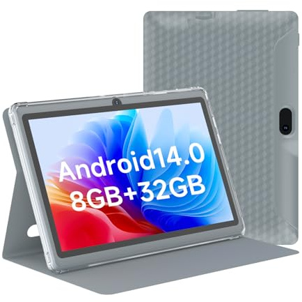HOTTABLET Tablet 7Inch Android 14.0 with Protective Case, 8GB(4+4GB Expand) RAM+ 32GB ROM, IPS Screen, Dual Camera, Bluetooth 5.0 WiFi Tab (Gray)