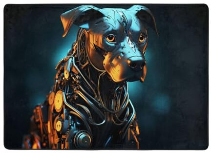 WHJWZY Alfombra de franela de 80 x 58 pulgadas para sala de estar, oficina y más, imagen de perro de metal sentado