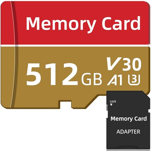 senmanber Speicherkarte 512GB, Mini-TF-Karte Hochgeschwindigkeits Speicherkarten A1 Memory TF Card Full-HD TF Karte for Mobile Phone/Tablet/Camera/Dash Cam,1×TF-Karte mit Adapter