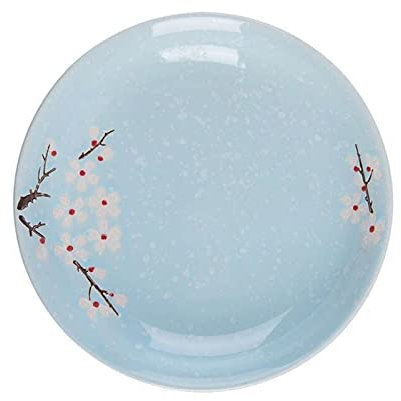 KWMAEEUID Plato de Comedor de cerámica Redondo con Flores, Plato de Porcelana esmaltado en Flor de Cerezo, Plato para Postre de Fruta, Plato para Aperitivos