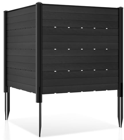 HOMASIS Dekorativer Gartenzaun 2 Stück, Sichtschutz aus HDPE Zaunelemente, 120 x 115 cm Steckzaun mit Schutzkappen Pfosten, Sichtschutzzaun Dekozaun Beetzaun für Garten, Terrasse (Schwarz)