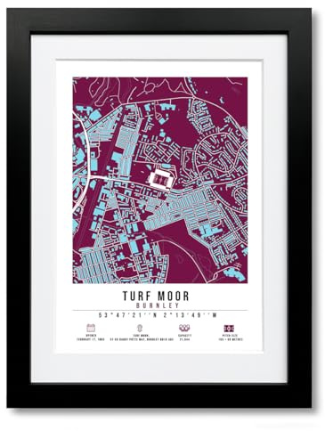 Turf Moor Stadium Map Minimalist A4/A3 Poster Photo Print Framed Gift Burnley (A4 Black Framed & Mounted)