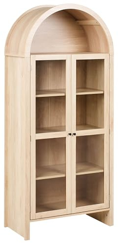Beliani Armoire Décorative avec Étagères et Vitrine Verre Panneau de Particules Marron Clair Glenwood