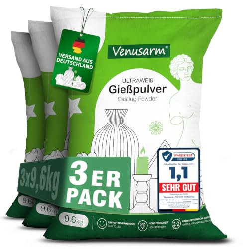 Keramik Gießpulver Weiß 28,8kg, Reliefgießpulver Lufthärtend und Geruchslos | Extraweiß Gips zum Gießen Natürlich, Giesspulver Weiss für Silikonformen Gießformen, Gießmasse Weiß Ultra