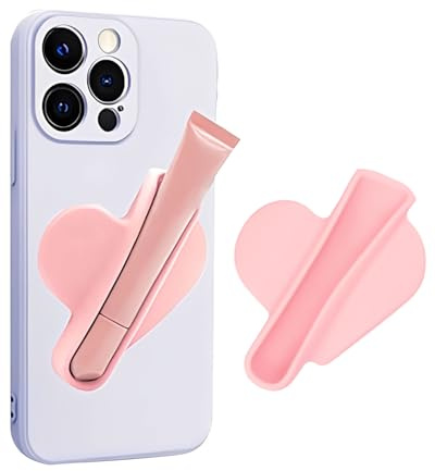 FUGLUS Herzförmiger Silikon Lippenstift Halter Selbstklebend Tragbarer Smartphone Ständer seidiges Silikon, Lippenhalter, kompatibel mit iPhone, Samsung, Galaxy, Android-Smartphones, Rosa