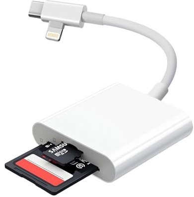 [Apple MFi zertifiziert] SD-Kartenleser für iPhone, iPad und Mac, SD-Kartenadapter mit Doppelsteckplatz für microSD/SD, Lightning- und USB-C-Anschlüsse, TF-Karte, Jagdkamera (2 Slot)