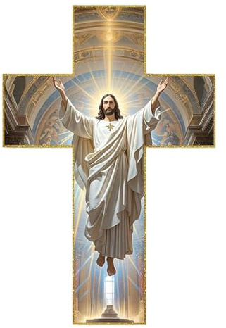 FLCPJGV Katholisches Kreuz Wandkreuz Wandornament Holz Handarbeit Kreative Wandkunst Als Religiöse Dekoration für Wohnzimmer Schlafzimmer Balkon Garten, Style A