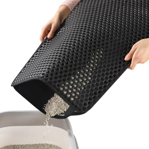 Katzenklo Matte, 60 x 40cm Katzentoilette Vorleger Katzenteppich Doppellagig Rutschfest Geruchsfrei Cat Litter Mat für den Boden (Schwarz)