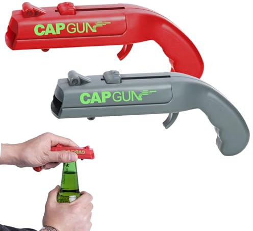 2 Stück FlaschenöffnerPistole,Lustige Schuss Flaschenöffner,Flaschenöffner Lustig,Cap Gun,Capgun,Kronkorken Pistole,Bieröffner Pistole Für Den Einsatz Zu Hause,In Der Bar Oder Auf Partys(Grau, Rot)