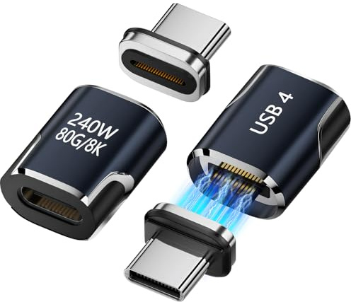 Auravale Adaptateur USB C Magnétique 240W Connecteur 24 Broches Type C | Lot de 2 adaptateur usb c, 80Gbps Charge Rapide PD et Transfert de Données Vidéo 8K 60Hz, PC Portable Tablette Smartphone