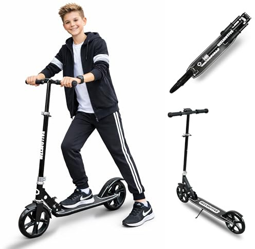 Welmotive Tretroller für Kinder & Erwachsene – Klappbarer Cityroller mit höhenverstellbarem Lenker – Scooter mit Ständer – Keine Montage nötig – Leicht bis 100KG
