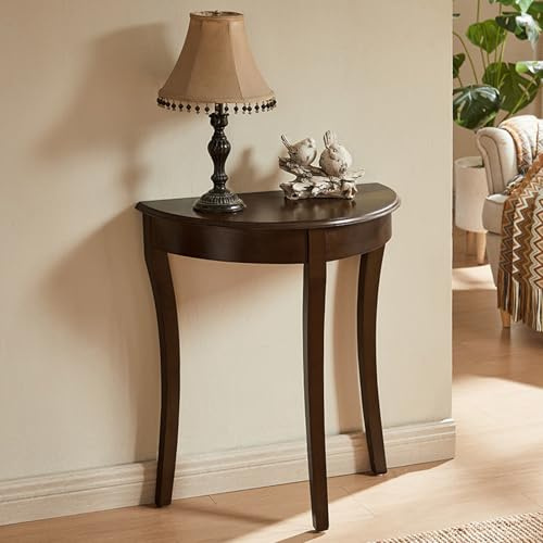 BEBANE Tavolo consolle moderno a mezzaluna in legno massiccio, tavolino decorativo semicircolare per divano, adatto a soggiorno, ingresso, corridoio e atrio(Walnut)