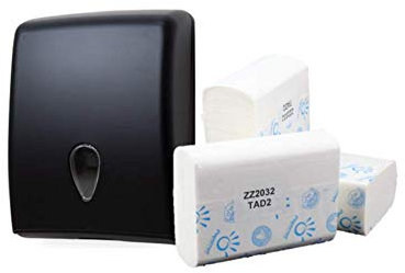 Blanc HYGIENIC Falthandtuchspender Infinity – Handtuchspender, abschließbar zur Wandmontage, inkl. 2.000 Blatt Zick-Zack Premium Handtuchpapier Zel-TAD, Interfold, 2-lagig, Schwarz
