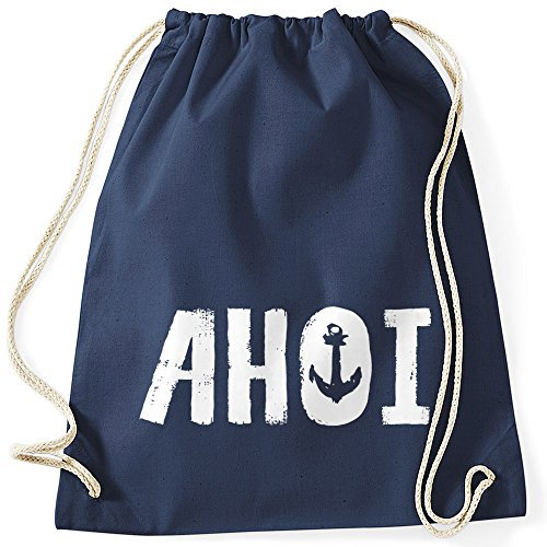 MoonWorks Turnbeutel AHOI mit Anker Bedruckt Navy Unisize