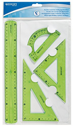 Westcott E-10302 00 Flexibles Lineal Set, 4-teilig, Kunststoff 3-farbig sortiert