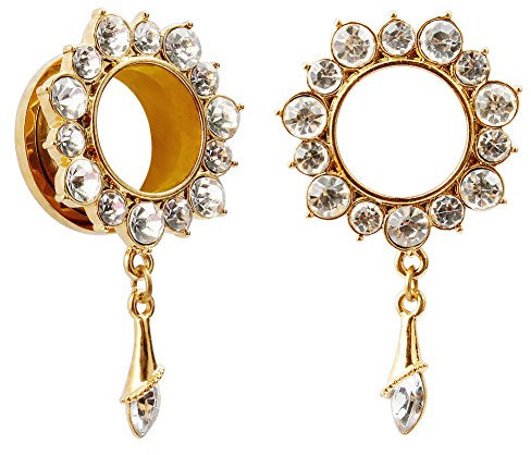 KUBOOZ Gemmed Blume Drop Ösen Gold vergoldet Edelstahl Fackel Schraube hinten Ohr Tunnel Plugs Lehren 8mm bis 20mm