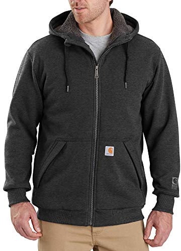 Carhartt Men's Rain Defender Rockland Sherpa Lined Hooded Sweatshirt, Carbon Heather, Medium