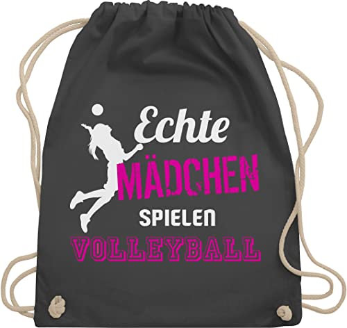 Shirtracer Turnbeutel Rucksack - Geschenke Zubehör - Echte Mädchen spielen Volleyball - Unisize - Dunkelgrau - für volleyballer volleyballtasche vollyball geschenk volleyballerinnen beutel spielerin