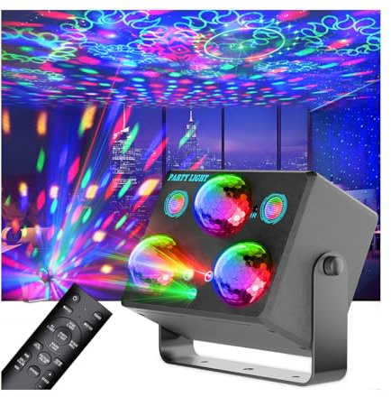 Party Lights,Disco DJ Strobe Light Rave Stage Projector Effect Dance Club Light Sound Activated with Remote Control for Parties Home Show KTV Pub Dance Christmas
