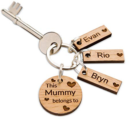 The Laser Engraving Company Personalised Oak 'This Mummy Belongs To...' Keyring, Mothers Day, Step Mum, Grandma Key Ring Gifts