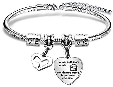 Angelra Bracciale da Donna con Ciondolo In Acciaio,La Mia Casa con Dentro Tutte le Persone Che Amo Regolabile Incisione Braccialetto (Style 2)