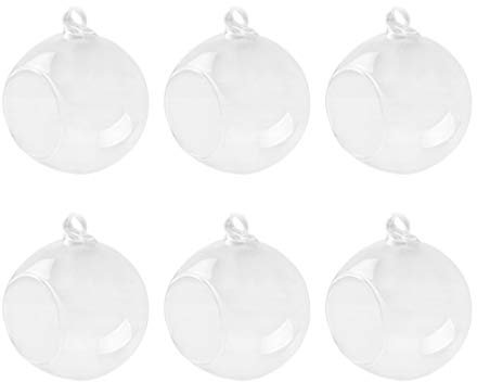 6 Stücke Hängende Glaskugel Vase Glas Blumentopf Pflanzgefäß Teelichthalter Kerzhalter zum Aufhängen Weihnachtskugel Kaktus Töpfe für Gartendeko Hängedeko Hochzeitdeko
