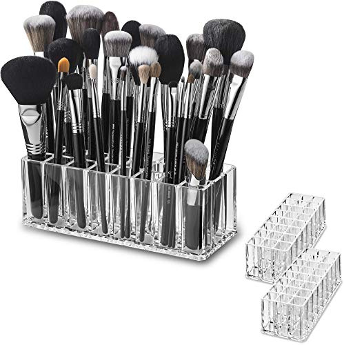 byAlegory (Set of 2) Acrylic Makeup Brush Organiser | 24 Space Storage w/Deep Slots for Cosmetic Beauty Brushes Refillable Container