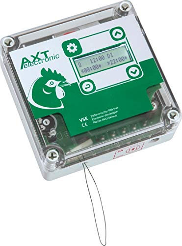 Automatische Hühnerklappe VSE, steuern Ihrer Hühnertür per Dämmerung, Zeit und manuell, Batteriebetrieb, Netzteil optional, Dämmerungsverzögerung, beleuchtetes Display, bis 3kg, Made in Germany