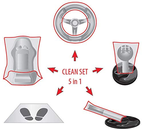 100x Innenraum Einweg-Schutzset, Clean Set 5 in 1, Sitzschoner, Lenkradschoner, Fußraumschoner, Schaltknüppelschoner, Handbremsschoner, für alle Fahrzeuge 261530