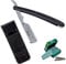 PONIK'S PROFESSIONAL - Klassisches Rasier Set Herren, Transporttasche, Rasiermesser-Set mit 100 Derby Wechselklingen, hochwertiges Edelstahl, Barbier Messer für eine präzise Bart-Rasur, Schwarz